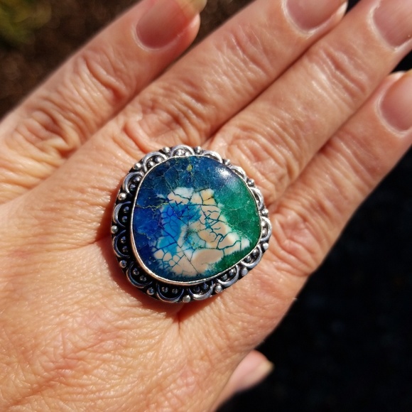 unbranded Jewelry - New Earth Dragon Vien Agate 925 Silver Ring sz 9
